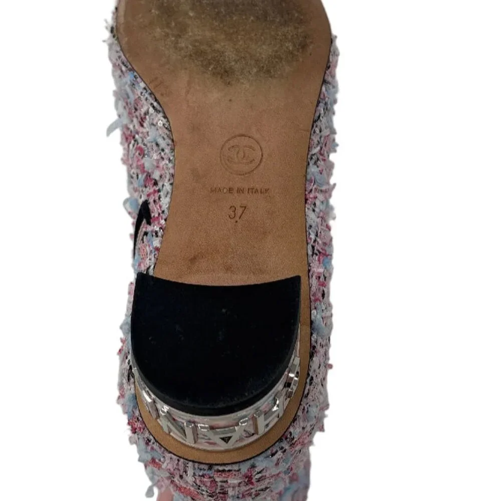 Chanel CC Pink Tweed Ankle Boots with Grosgrain Cap Toe Sz-37 - Picture 7 of 8